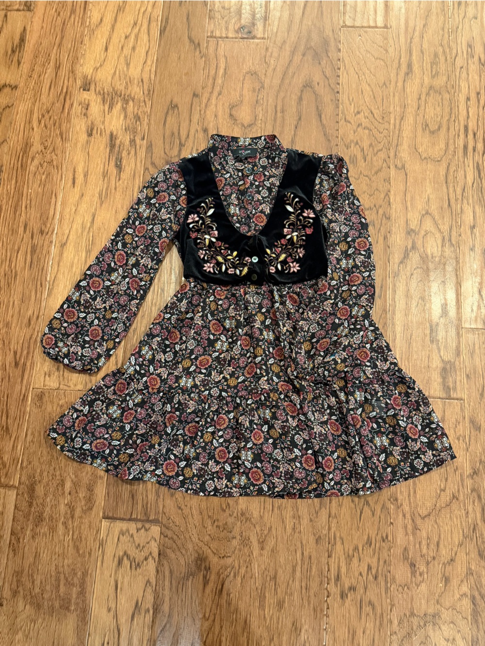 Vintage Y2K i.n Girl Floral Velvet Dress Girls Size 7